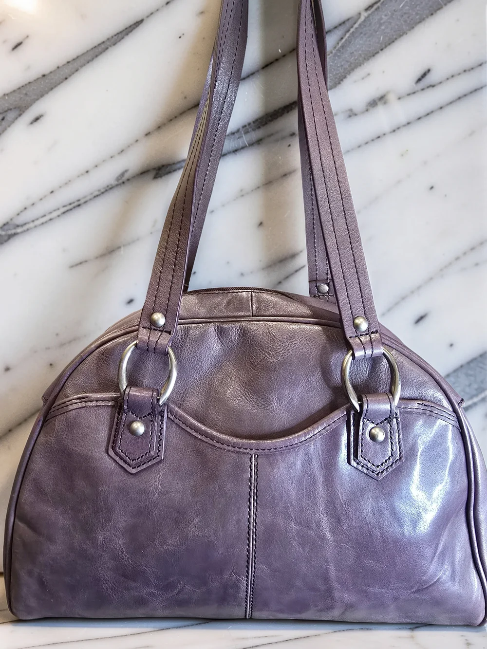 Franklin Covey Vintage Plum Full Grain Leather Shoulder Bag